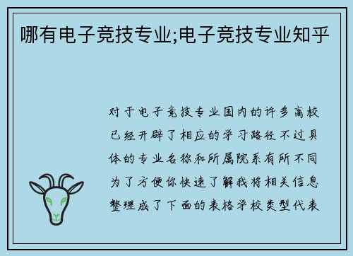 哪有电子竞技专业;电子竞技专业知乎